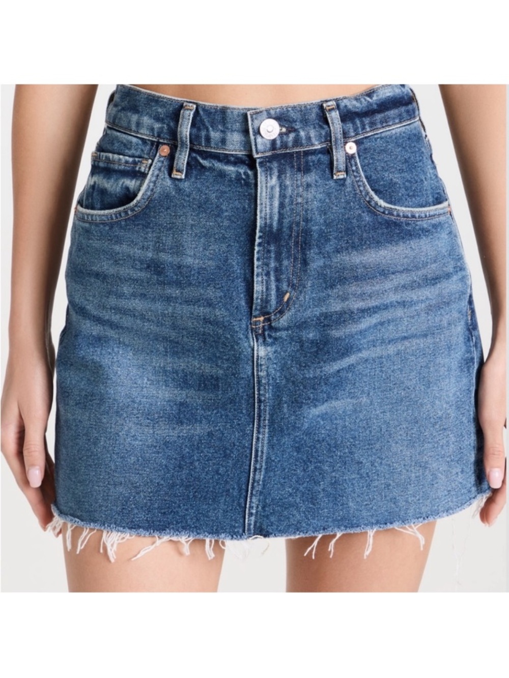 Citizens Of Humanity Blue Denim Frayed-Hem Mini Skirt